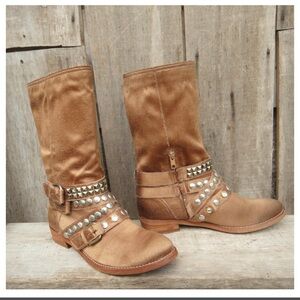 Ash Gold Boot Cult Western, Golden Brown Studded Triple Straps, EU Sz 36.5